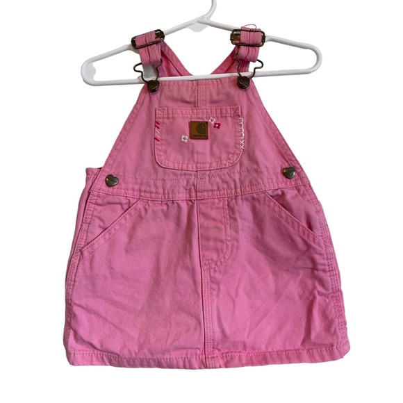 Carhartt Other - Carhartt pink embroidered overalls skirt denim pockets solid. Size 12mo.